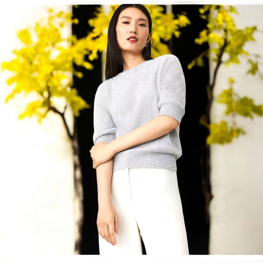 Ann Taylor Tinsel Sweater Tee Silver/Gray Sz Small